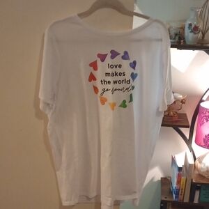 Lane Bryant White Tee with Rainbow Heart Design